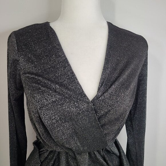 BCBGeneration Faux Wrap Black Metallic Cocktail Party Dress - Picture 3 of 9
